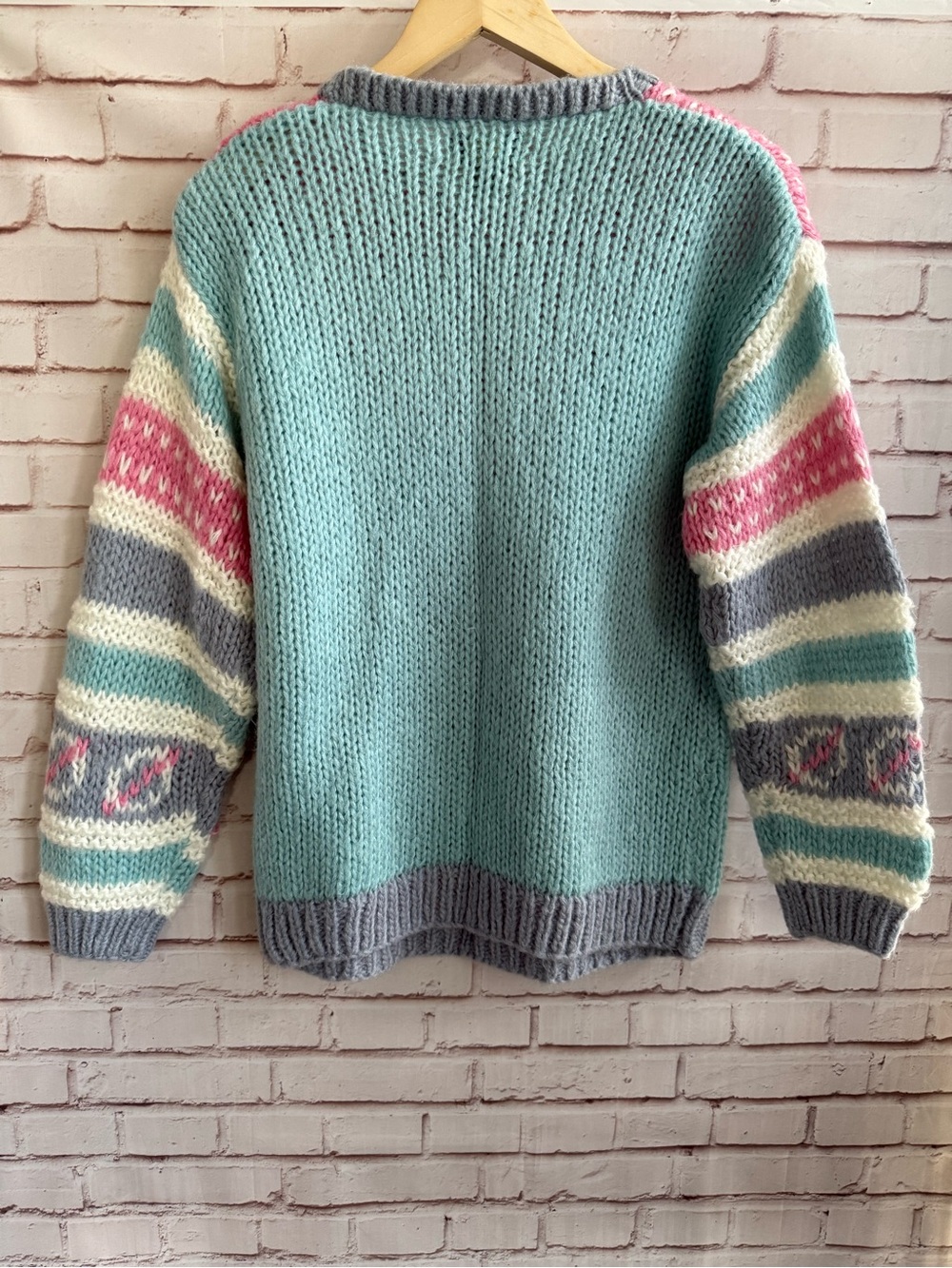 Vintage Jordache Colorblock Knit Sweater - Pink & Aqua - Picture 2 of 5